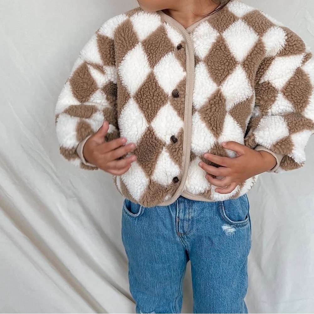Soun Peony Coconut Argyle Sherpa Jacket